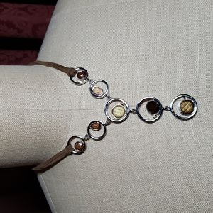 Lia Sophia Necklace Brown Leather with Silver Accents and Faceted Crystals